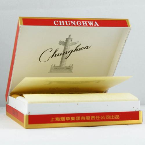 Opened Chunghwa cigarette pack showing inner lid structure and interior packaging layout