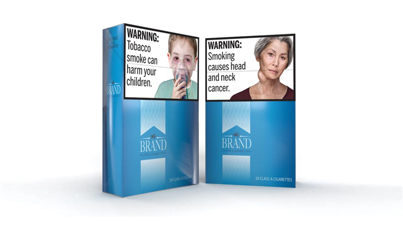 Cigarette packaging warning label example for compliance review