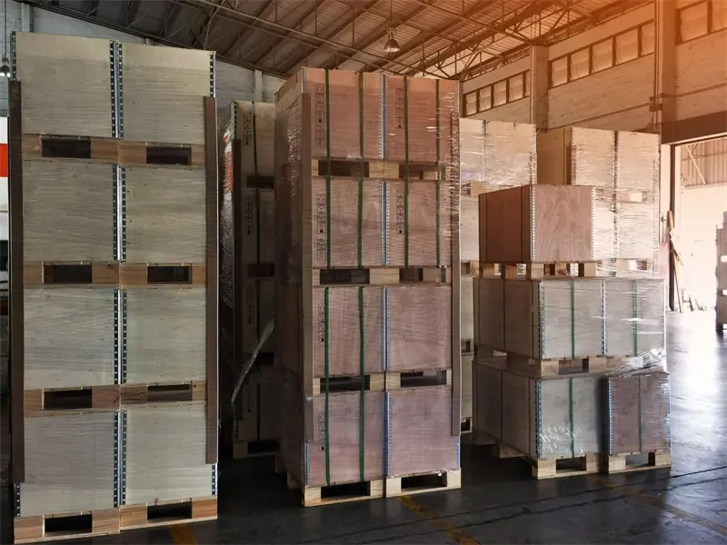 Palletized cartons wrapped for stable warehouse storage and protection