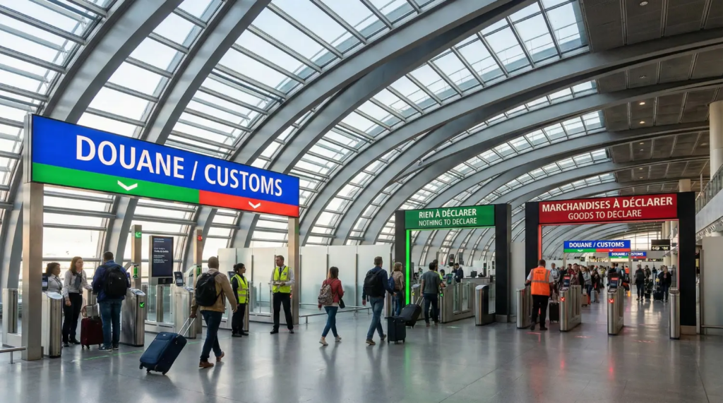 Airport customs checkpoint for cigarette shipping and import risks